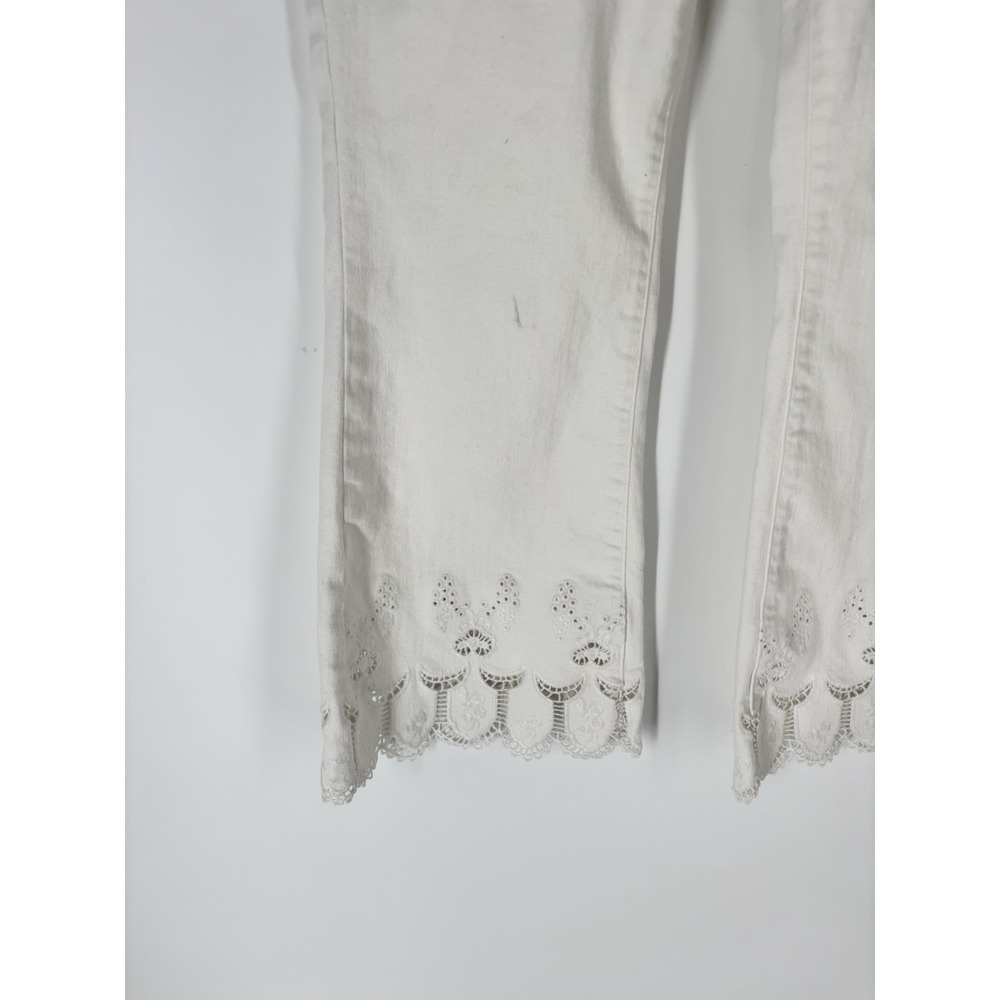 Anthropologie Pilcro Eyelet Lace Embroidered Hem High Rise Crop Flare Jeans Sz31 - Picture 10 of 11